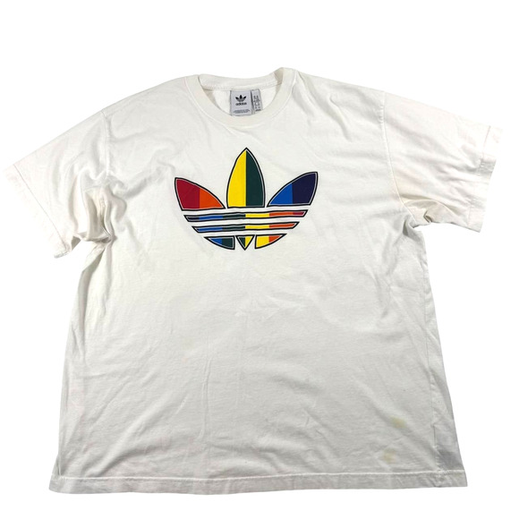 Adidas Originals Trefoil Pride Logo T-Shirt 2XL White Short Sleeve Unisex - Picture 1 of 4